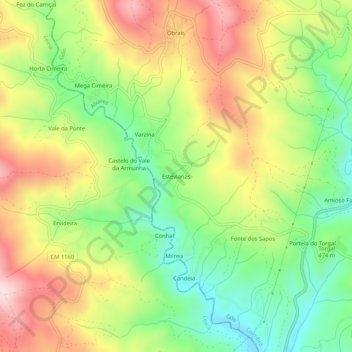 Estevianas topographic map, elevation, terrain