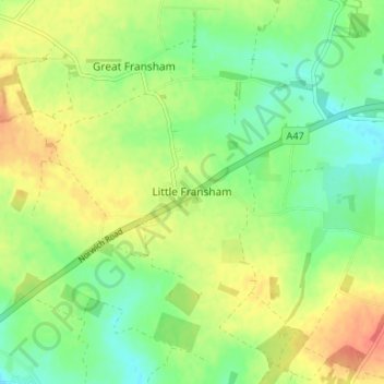 Little Fransham topographic map, elevation, terrain