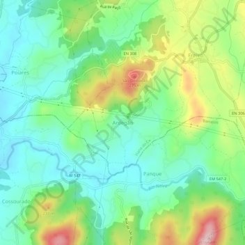 Ardegão topographic map, elevation, terrain