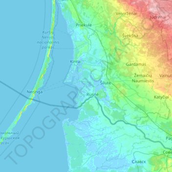 Rusnė Island topographic map, elevation, terrain