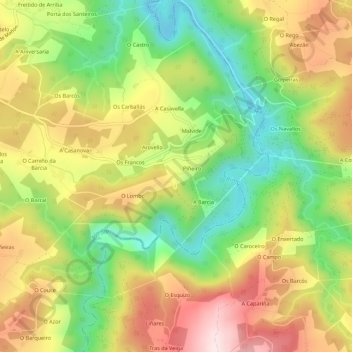 Meira topographic map, elevation, terrain