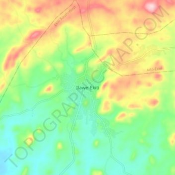 Ilawe-Ekiti topographic map, elevation, terrain