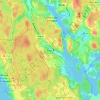 Långvik topographic map, elevation, terrain