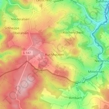 Kuchhausen topographic map, elevation, terrain