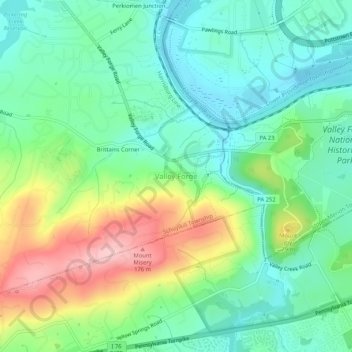 Valley Forge topographic map, elevation, terrain