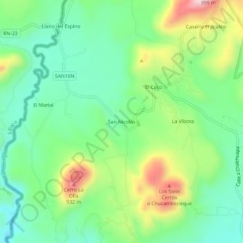 San Nicolás topographic map, elevation, terrain