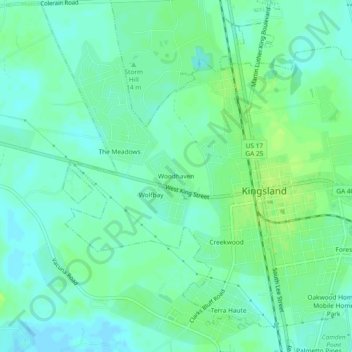 Woodhaven topographic map, elevation, terrain