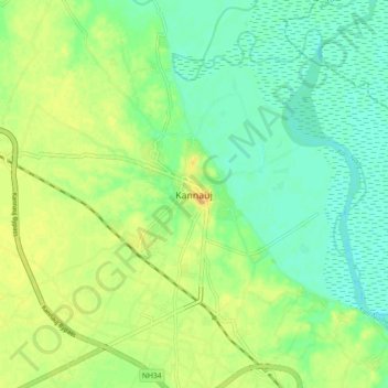 Kannauj topographic map, elevation, terrain