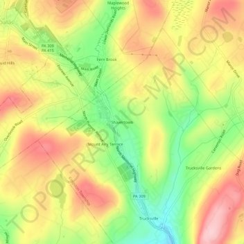 Shavertown topographic map, elevation, terrain