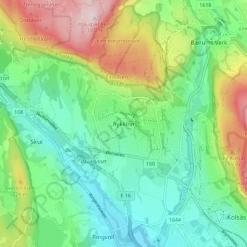 Rykkinn topographic map, elevation, terrain