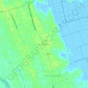 Anthikkad topographic map, elevation, terrain