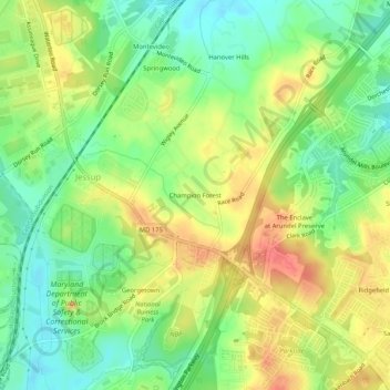 Champion Forest topographic map, elevation, terrain