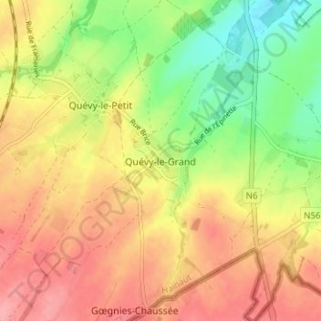 Quévy-le-Grand topographic map, elevation, terrain