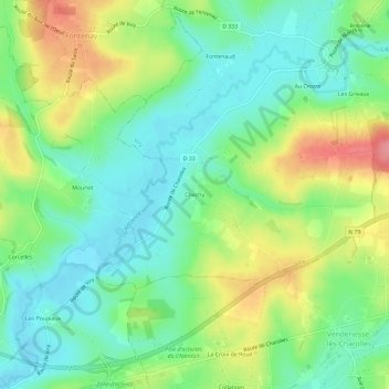 Chechy topographic map, elevation, terrain