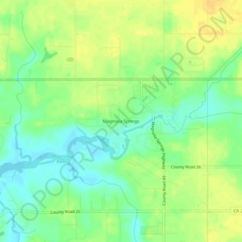 Magnolia Springs topographic map, elevation, terrain
