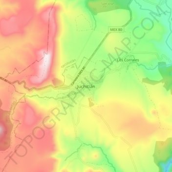 Juchitlán topographic map, elevation, terrain