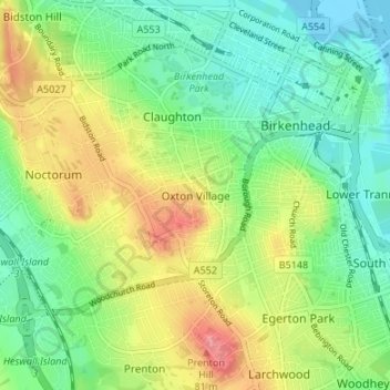 Oxton Village topographic map, elevation, terrain