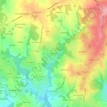 Esparcillac topographic map, elevation, terrain