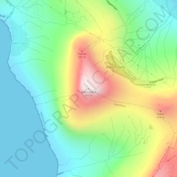 Skælingsfjall topographic map, elevation, terrain