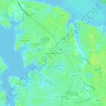 Great Neck Estates topographic map, elevation, terrain