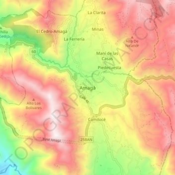 Amagá topographic map, elevation, terrain