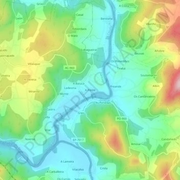 A Ponte topographic map, elevation, terrain