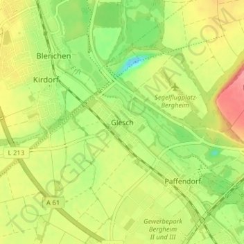 Glesch topographic map, elevation, terrain