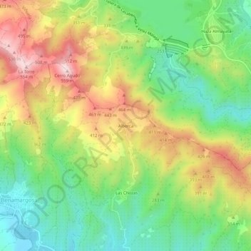Alberca topographic map, elevation, terrain