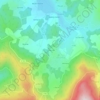 Pierregrosse topographic map, elevation, terrain