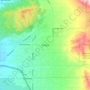 Yucaipa topographic map, elevation, terrain