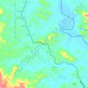 Thôn 2 topographic map, elevation, terrain