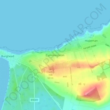 Cummingston topographic map, elevation, terrain