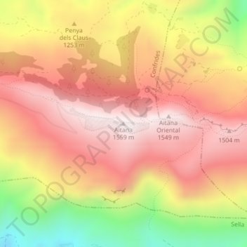 Aitana topographic map, elevation, terrain