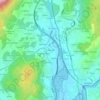 O Cachapal topographic map, elevation, terrain