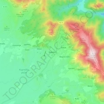 Kupres topographic map, elevation, terrain