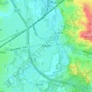 Byfleet topographic map, elevation, terrain