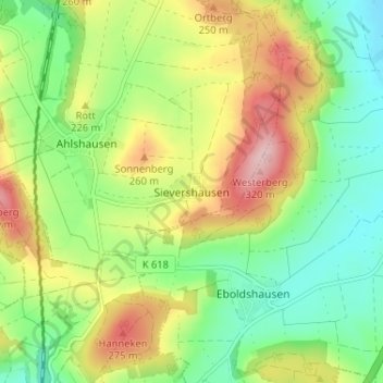 Sievershausen topographic map, elevation, terrain