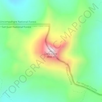 Lone Cone topographic map, elevation, terrain