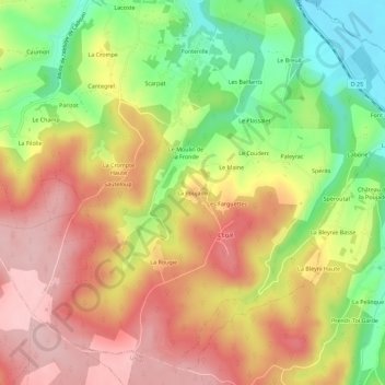 La Poujade topographic map, elevation, terrain