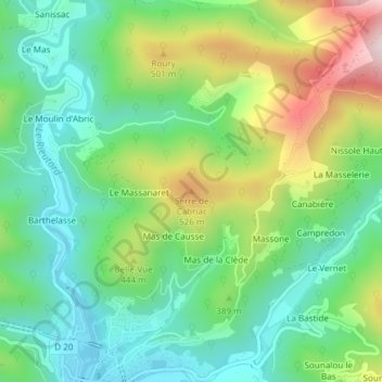 Serre de Cabriac topographic map, elevation, terrain