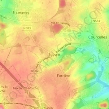 Souvret topographic map, elevation, terrain