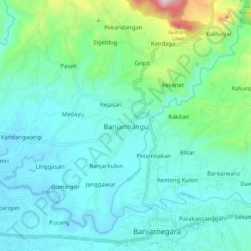 Banjarmangu topographic map, elevation, terrain