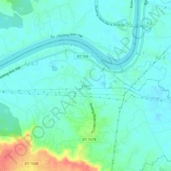 Vàm topographic map, elevation, terrain
