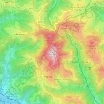 Hörnli topographic map, elevation, terrain
