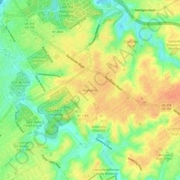 Highlands topographic map, elevation, terrain