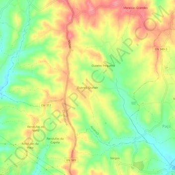 Outeiro Grande topographic map, elevation, terrain