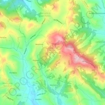 Vezzolano topographic map, elevation, terrain