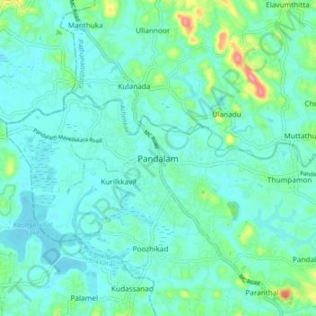 Pandalam topographic map, elevation, terrain