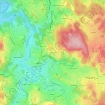 Crouzilhac topographic map, elevation, terrain
