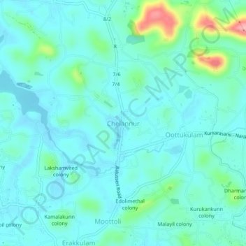 Chelannur topographic map, elevation, terrain